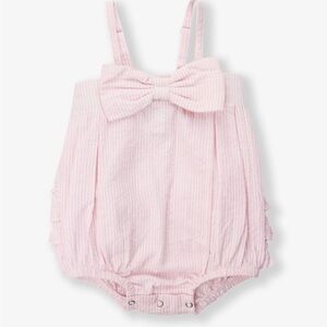 Ruffle Butts Pink Striped Baby Romper with Bow